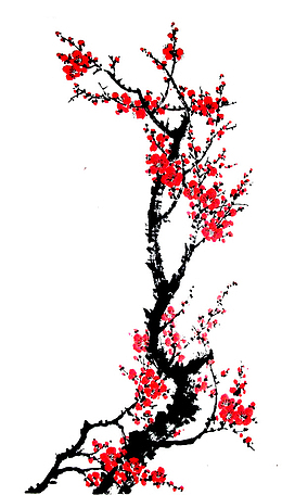 国画.梅花.红花.墨
