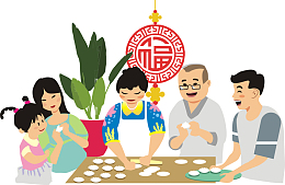 春节包饺子矢量图