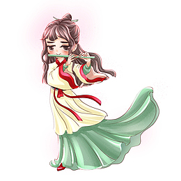 汉服古风少女吹笛子站立