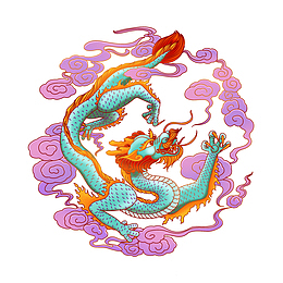 国潮中国龙祥云团龙