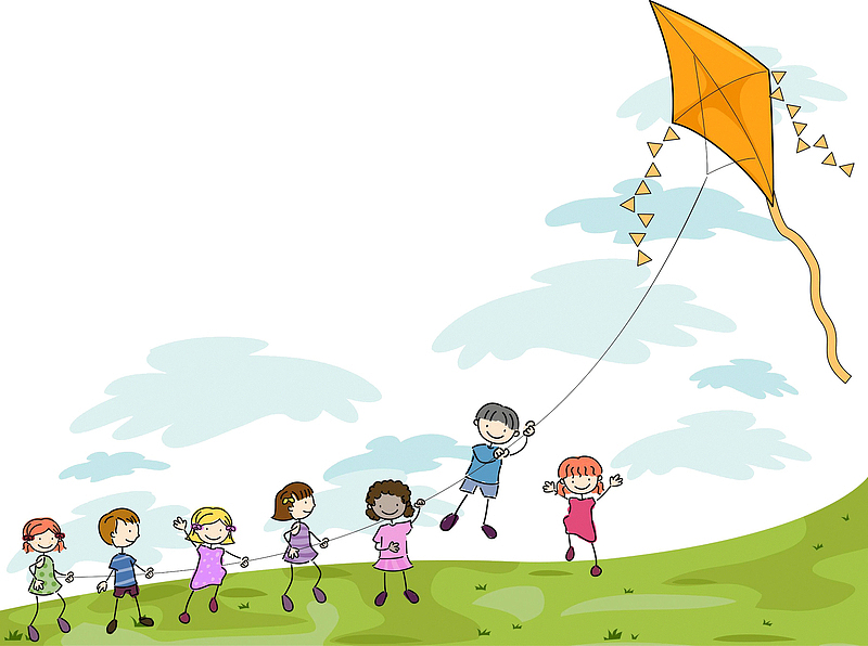 谷雨节儿童放风筝