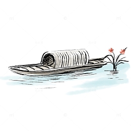 中国风彩色国画小船透明素材
