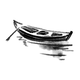 中国风写意水墨小船透明素材
