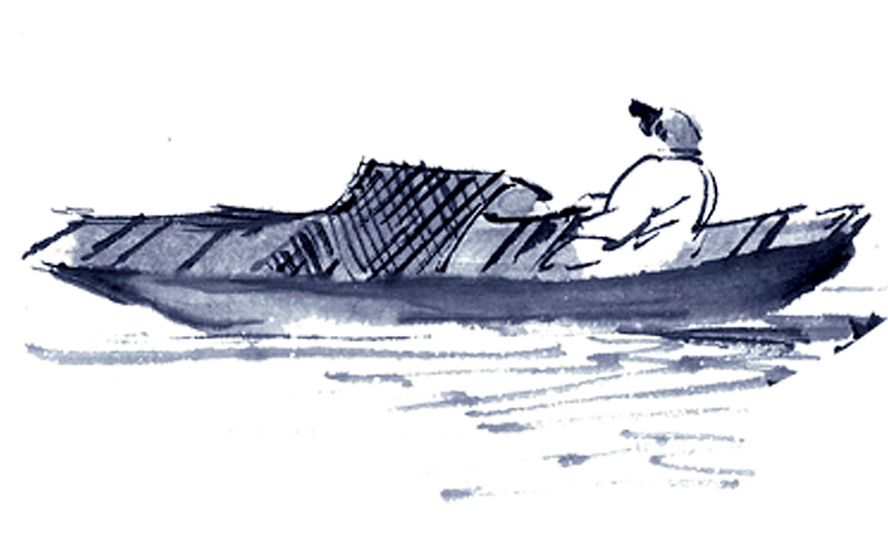中国风古风手绘水墨小船透明素材