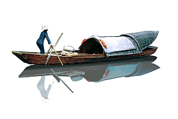 中国风手绘水墨小船透明素材