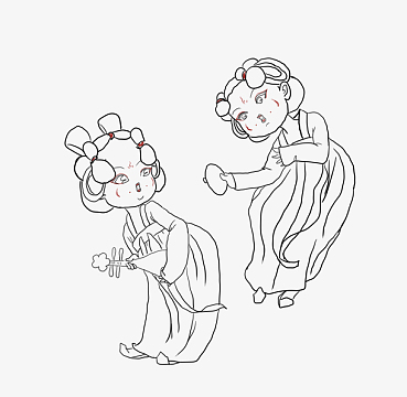 png卡通彩绘唐朝仕女图素材(5000x5000)png手绘卡通q版唐代仕女躺着免