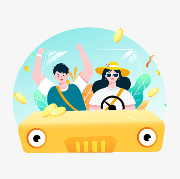 男女开车自驾游旅行手绘元素