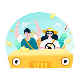 男女开车自驾游旅行手绘元素
