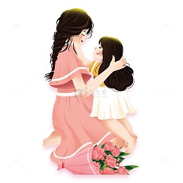 感恩母女插画