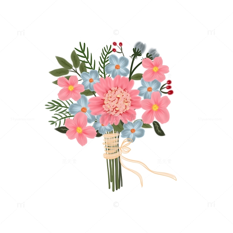 母亲节粉色系手绘花朵花捧花花束