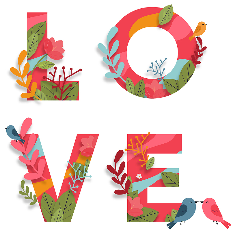 love花朵字体艺术字情人节告白季元素
