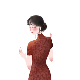 手绘民国卡通旗袍动漫女人