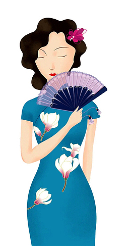 国潮手绘民国旗袍女子