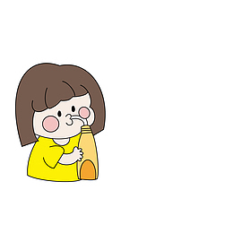 卡通小女孩  喝饮料女孩