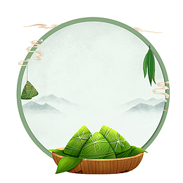 山河粽子端午节插画手绘画框