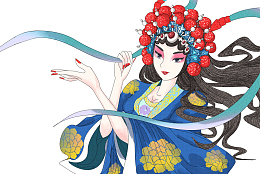 京剧人物手绘插画png