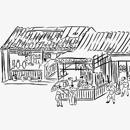 国潮风 手绘 古代集市