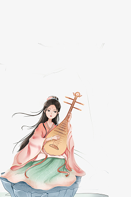 png乐器手绘简笔画图标pngpng中国风汉服古风弹琵琶美女pngpng国风