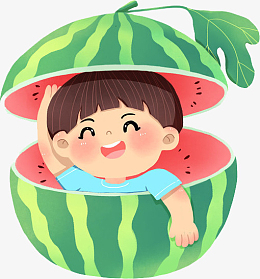 小清新夏天男孩西瓜里避暑