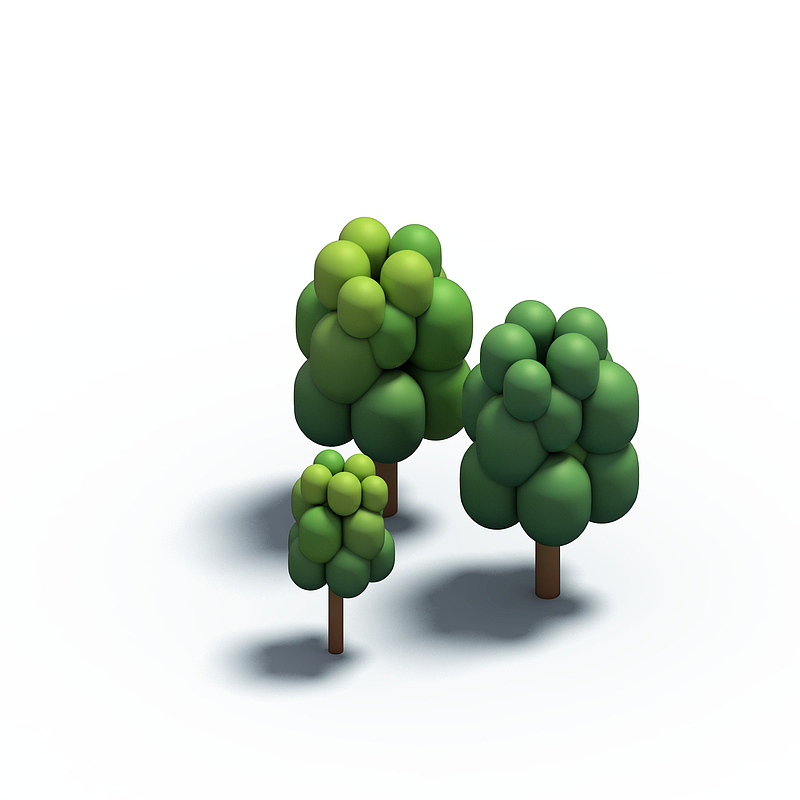 C4D树木植物三棵矮树