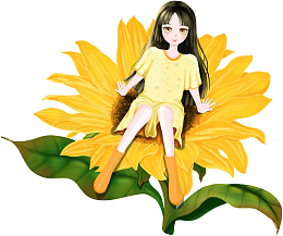 手绘卡通秋天向日葵女孩