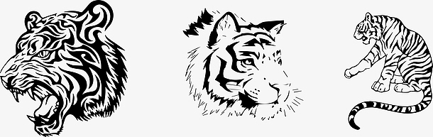老虎，黑白手绘，元素，免扣
