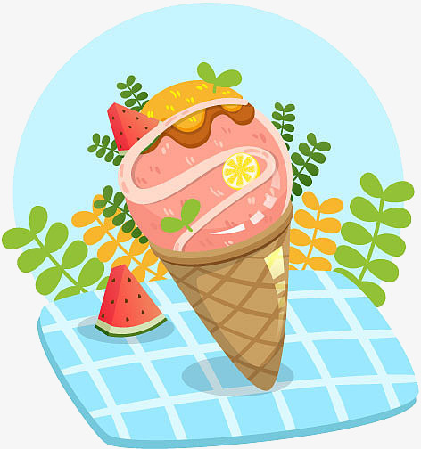 蓝色夏日粉色西瓜浇汁冰激凌