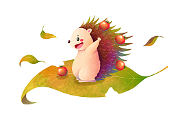 乘着落叶飞翔的小刺猬