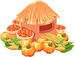 立秋丰收粮仓男孩手绘插画免费pngpsd免费png手绘卡通谷仓粮仓土地玉