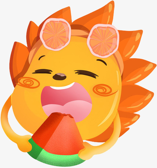 夏至可爱太阳吃西瓜插画