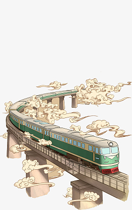 国潮手绘火车元素