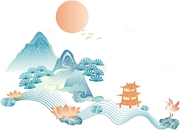 国潮中国风山水建筑