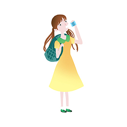 喝水的卡通小女孩