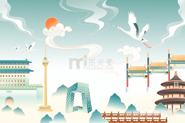 国潮中国风建筑插画