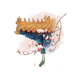 中国风手绘房顶建筑