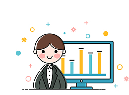 在电脑前面的卡通人物