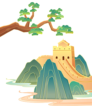 背景png长城png顺滑形象长城标志psdjpg淘宝八一建军节中国风手绘海报