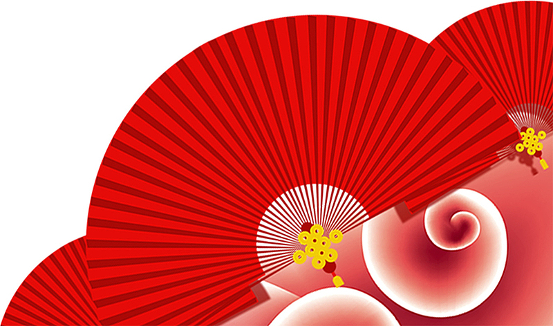 边角装饰折扇中国结红色