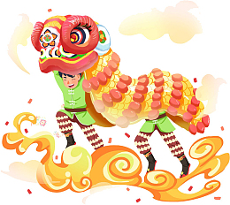 国潮手绘舞狮喜庆