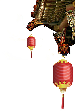 彩色古建筑屋檐灯笼