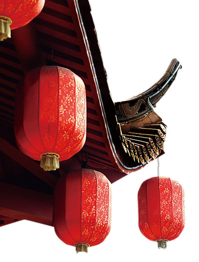 中国风古建筑宫殿屋角屋檐红灯笼