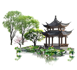 古风凉亭荷花素材