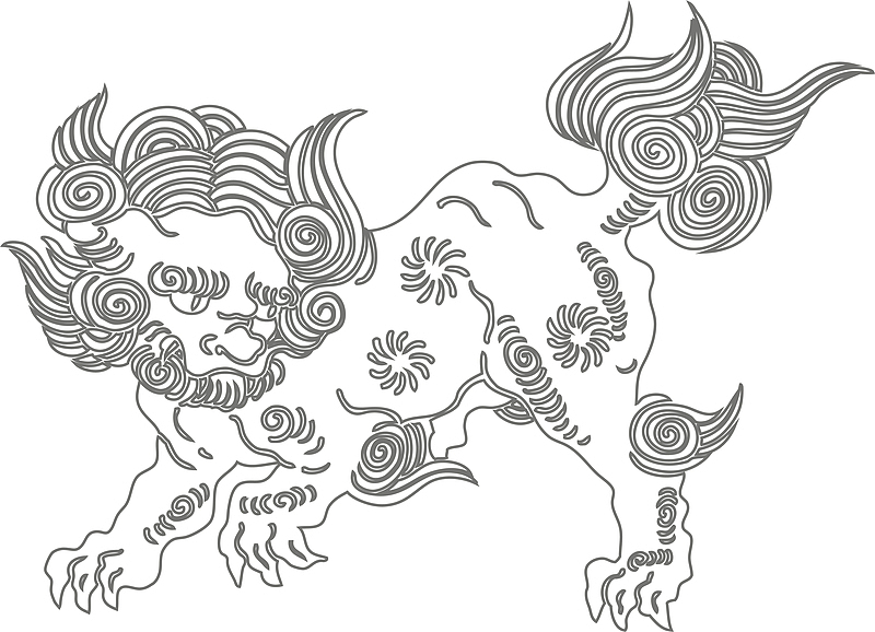 古代怪兽神兽狻猊山海经古兽矢量线稿