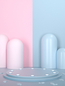 渲染 立体 马卡龙 展台 粉 蓝 科技