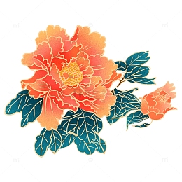 国潮国风红色牡丹插画