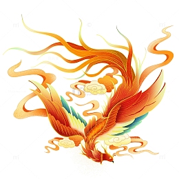 国潮风金色凤凰翱翔装饰元素