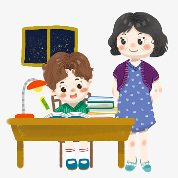 妈妈监督男孩子学习写作业