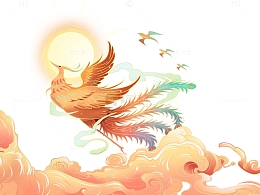 太阳凤凰国潮浪花中国风