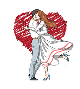 七夕情人节爱心情侣矢量