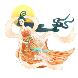 中秋节嫦娥奔月玉兔手绘